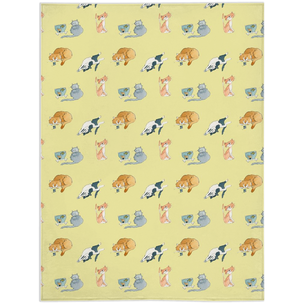 Cats Pattern Minky Blanket (Yellow)
