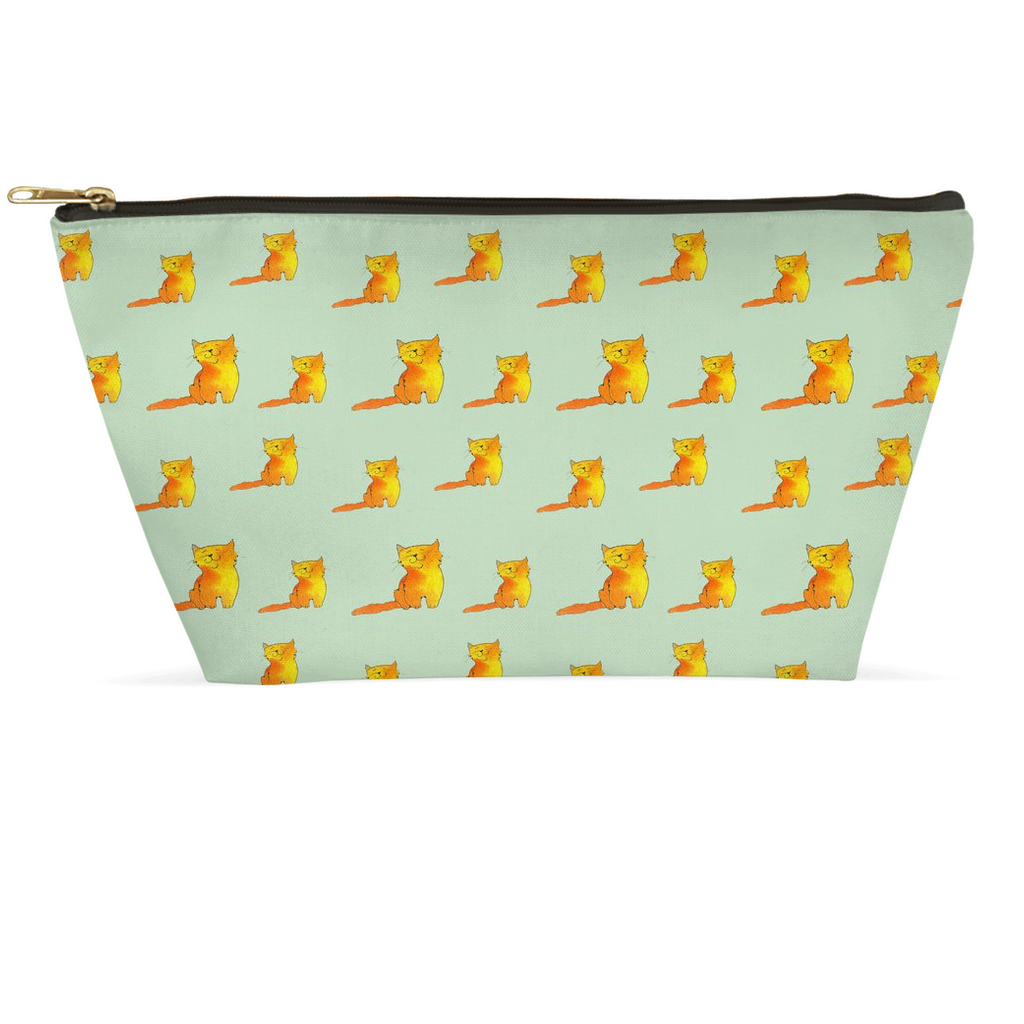 Happy Cat Pattern Accessory Pouch (Green)