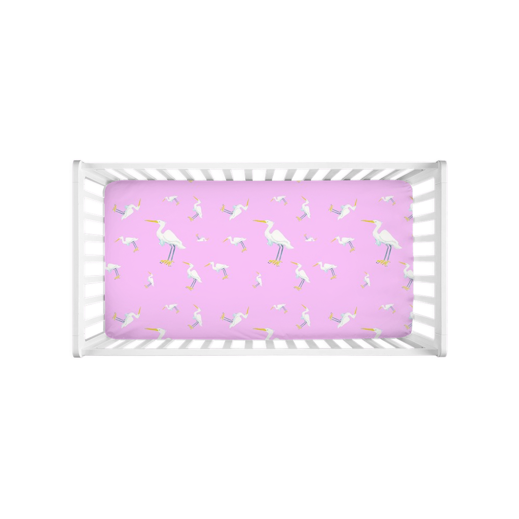 Egret pattern Crib Sheet (pink)