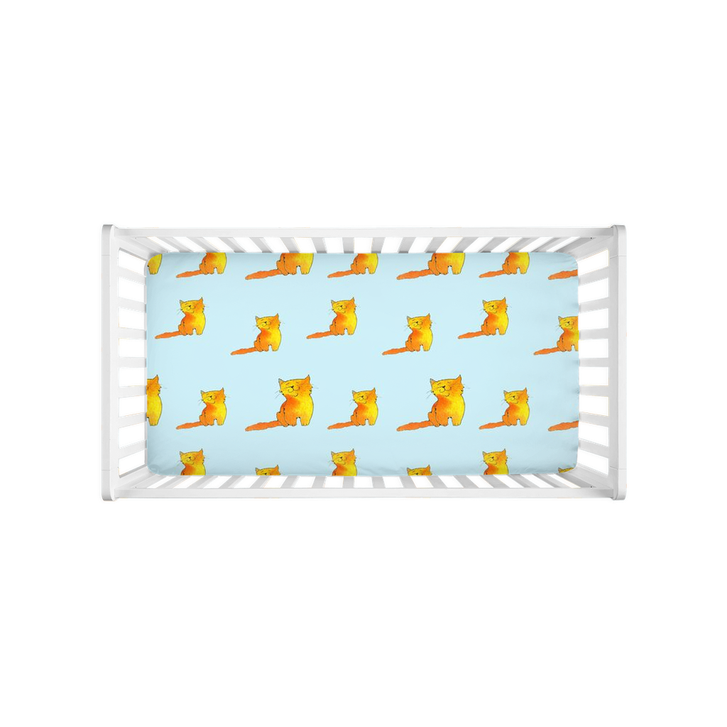 Happy Cat Pattern Crib Sheet (Blue)
