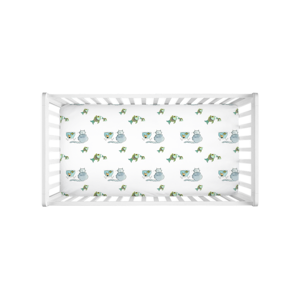 Cats and Fish Pattern Crib Sheet