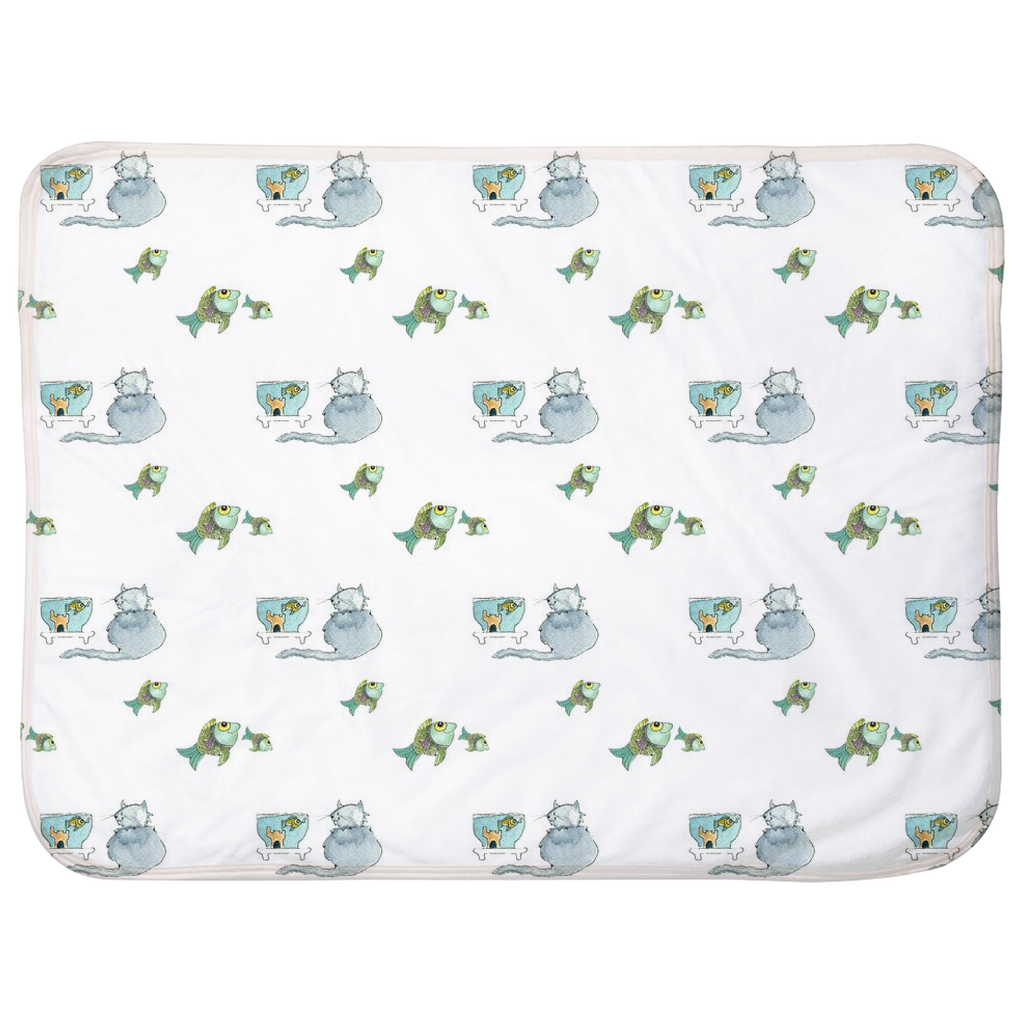 Cats and Fish Pattern Baby Sherpa Blanket (White)