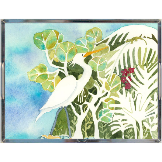 Snowy Egret and Gecko Acrylic Tray