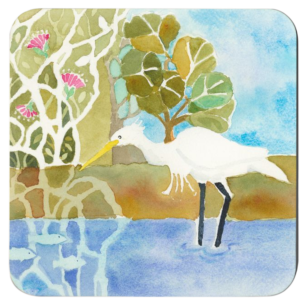 Snowy Egret Fishing Coasters