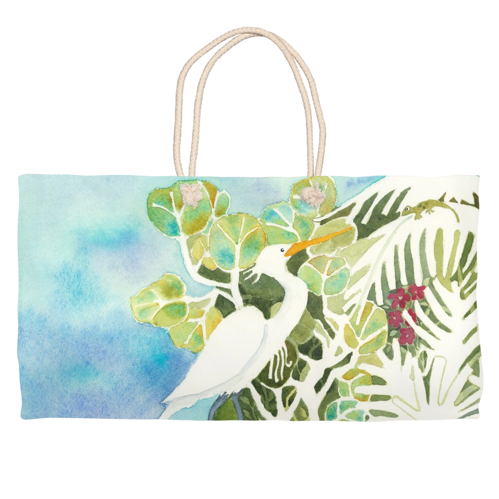 Snowy Egret and Gecko Weekender Tote