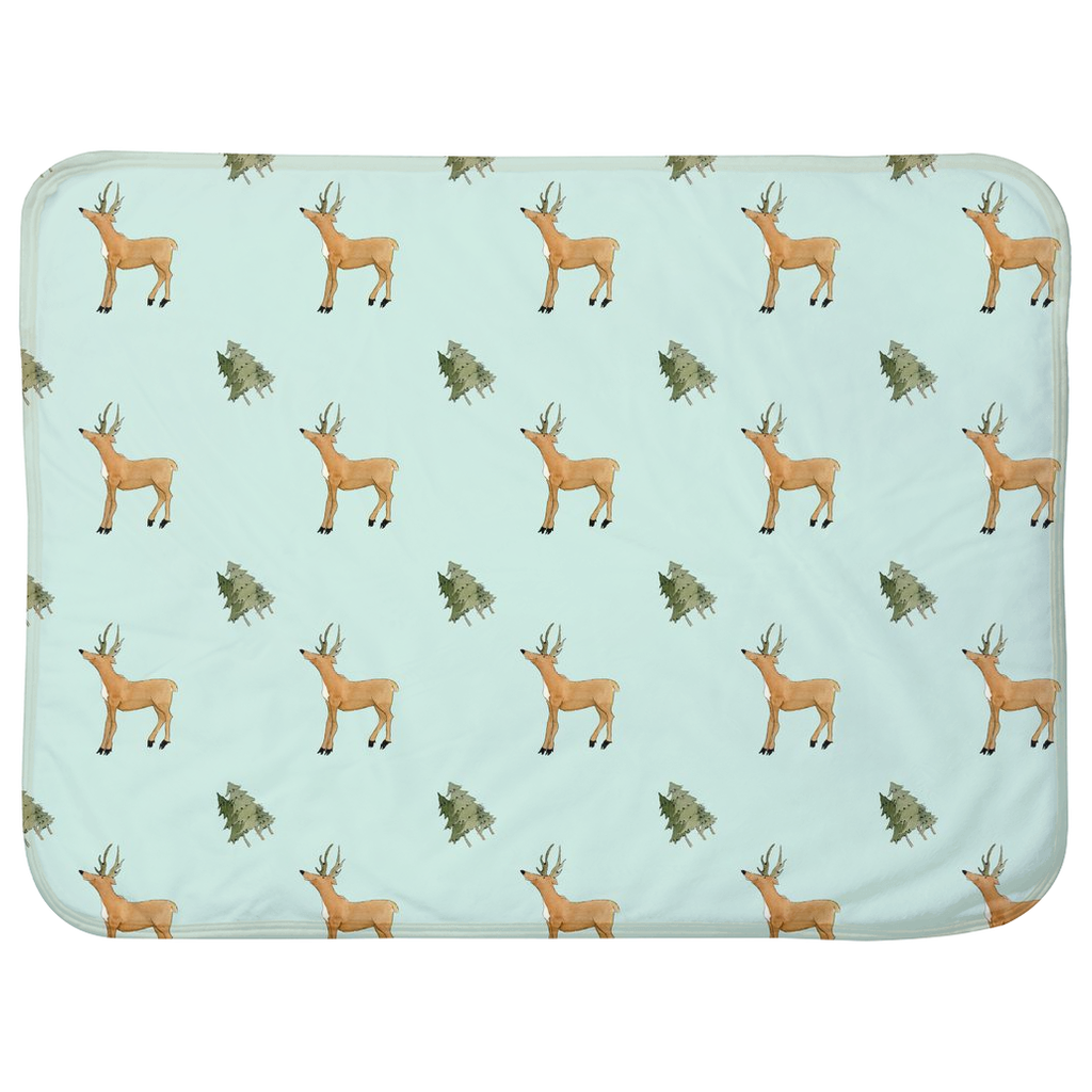 Deer and Trees Pattern Baby Sherpa Blanket (Green)