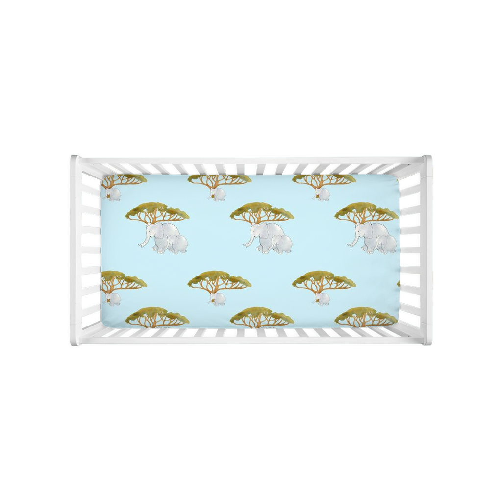 Elephant and Trees Pattern Crib Sheet (Blue))