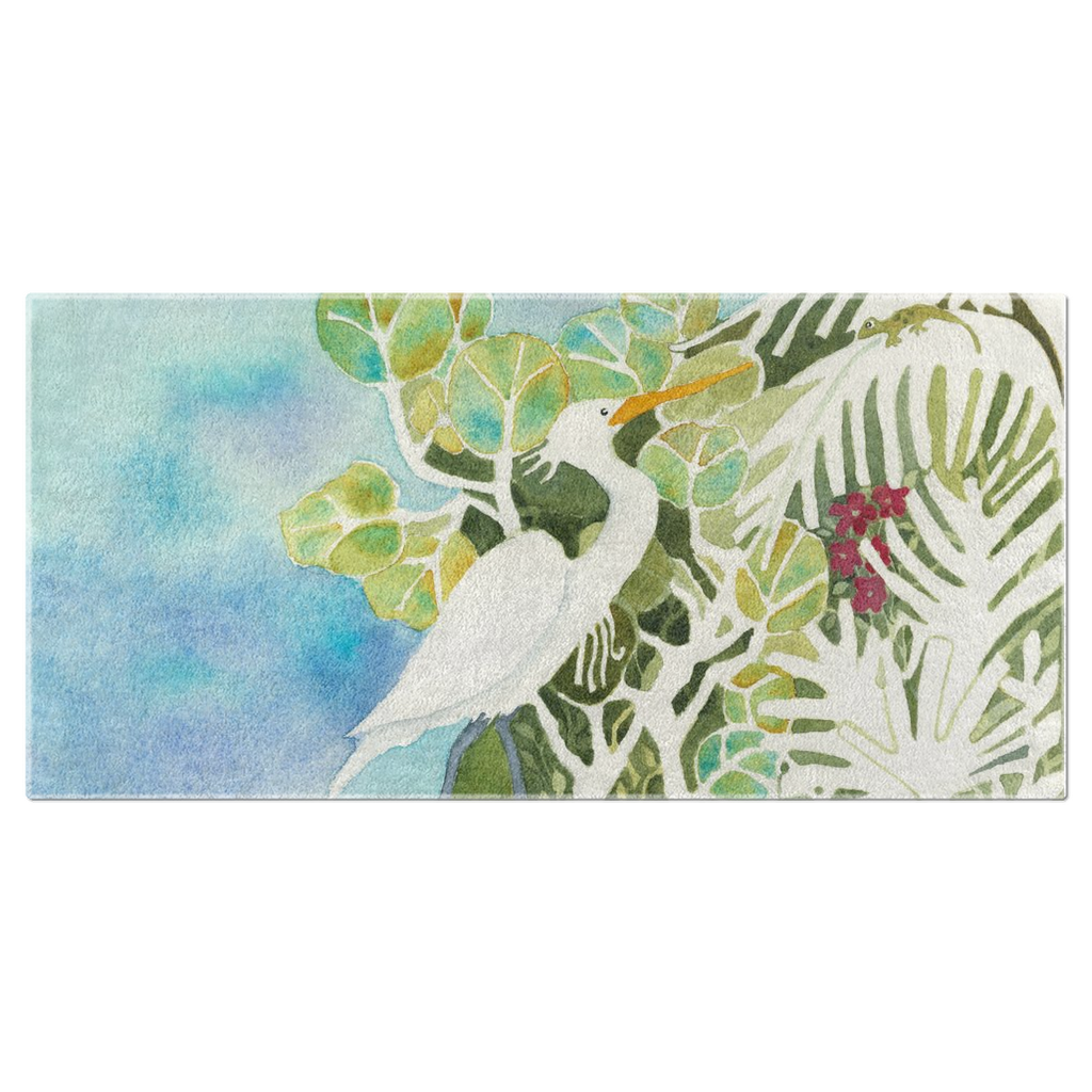 Snowy Egret and Gecko Beach Towel