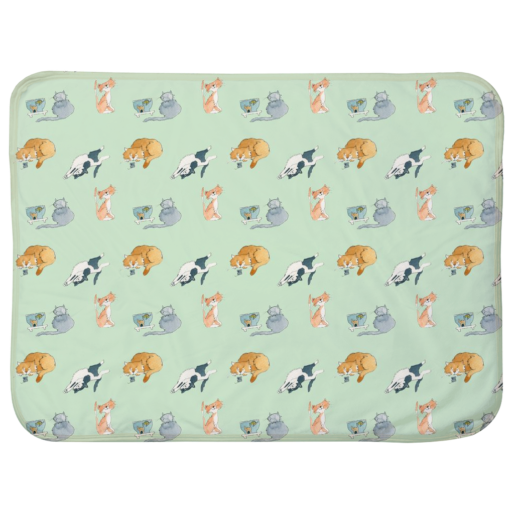 Cats Pattern Baby Sherpa Blanket (Green)