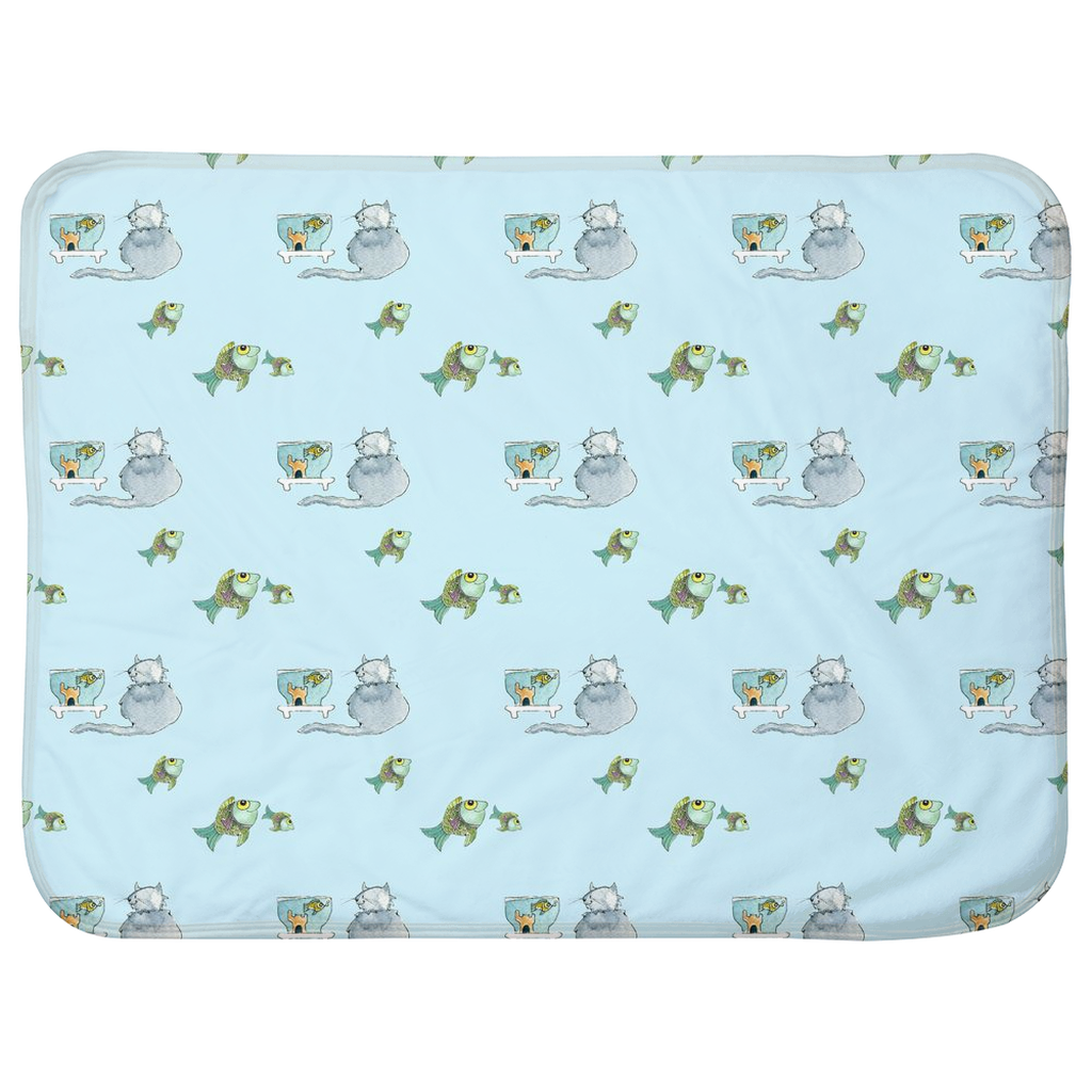 Cats and Fish Pattern Baby Sherpa Blanket (Blue)