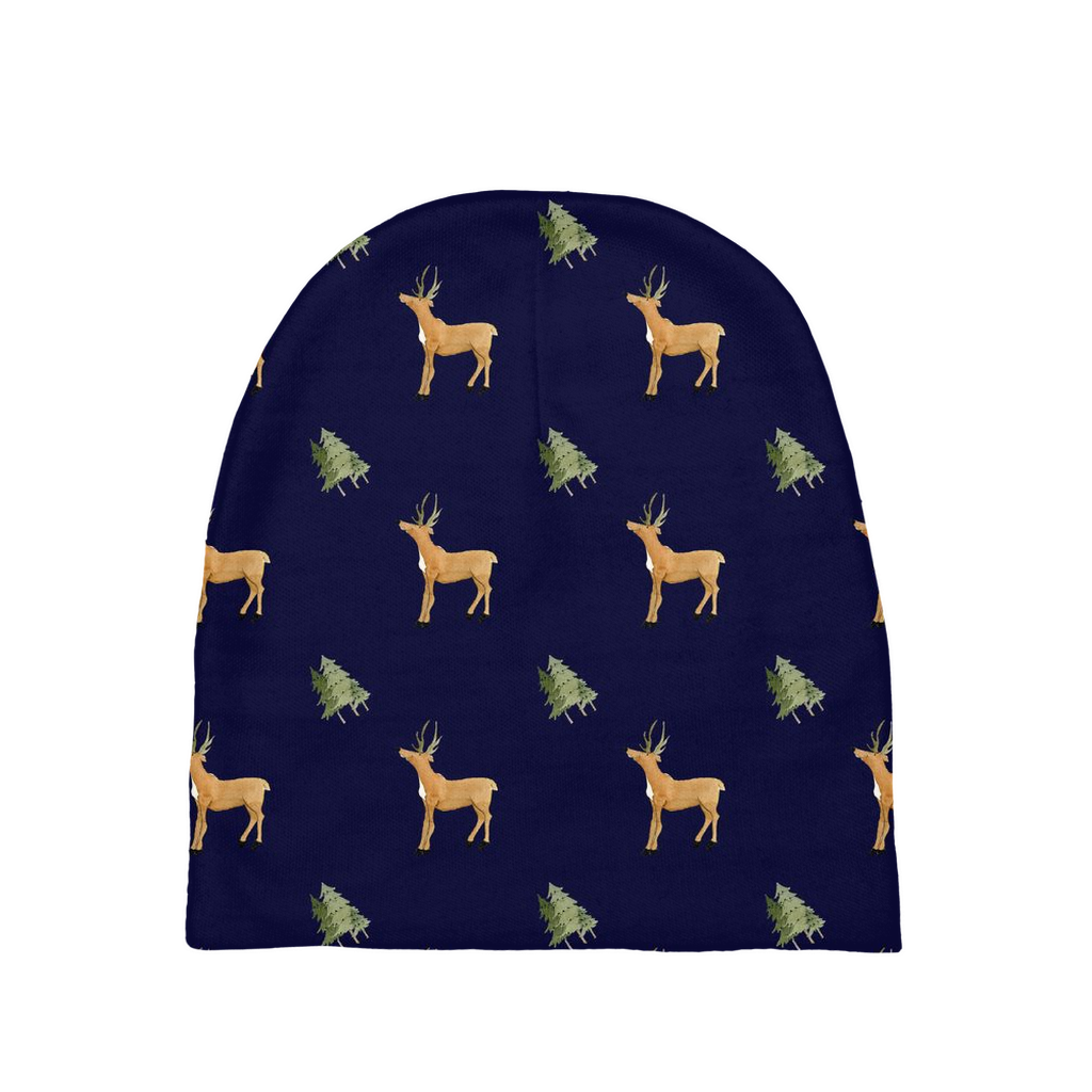 Deer and Trees Pattern Baby Beanie (Dark Blue)
