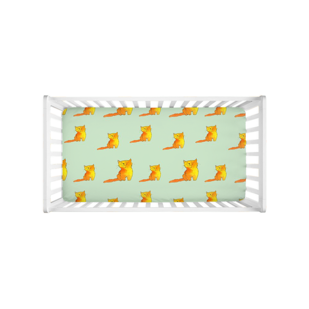 Happy Cat Pattern Crib Sheet (Green)