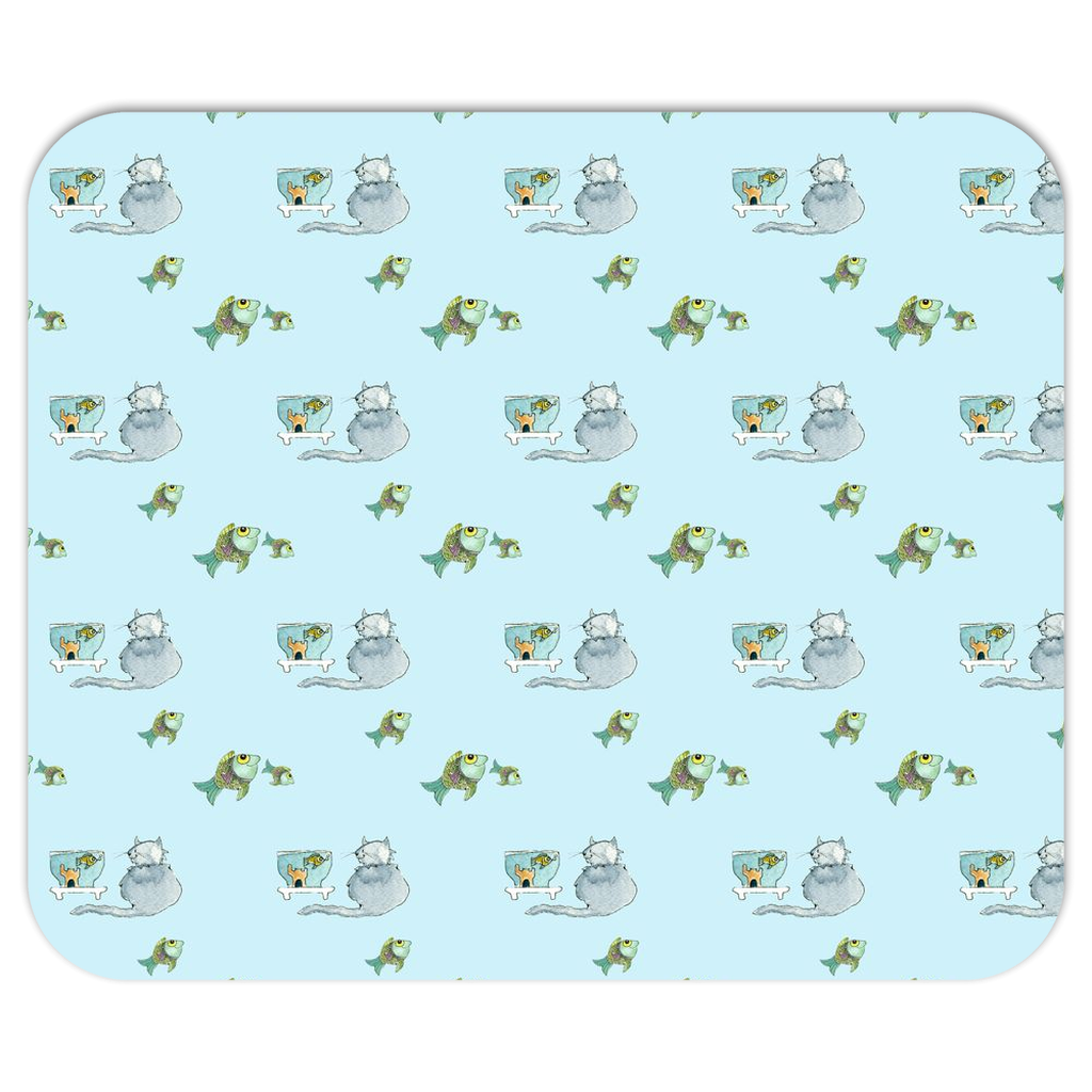 Cat and Fish Mousepad (blue)
