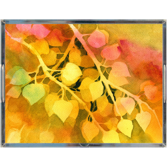 Golden Aspen Leaves Acrylic Tray