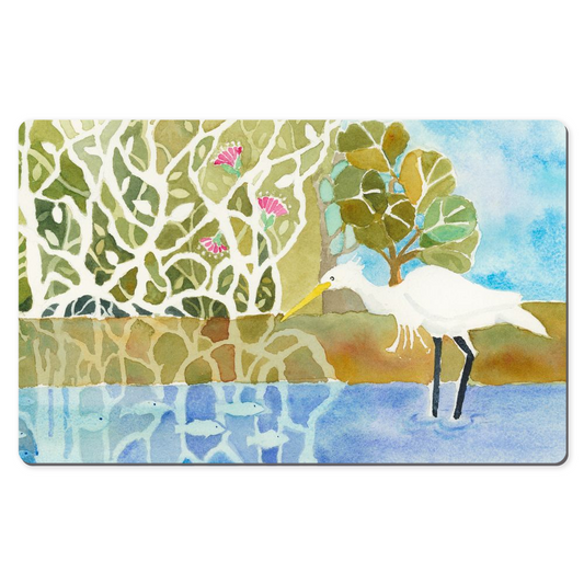 Snowy Egret Fishing Desk Mat