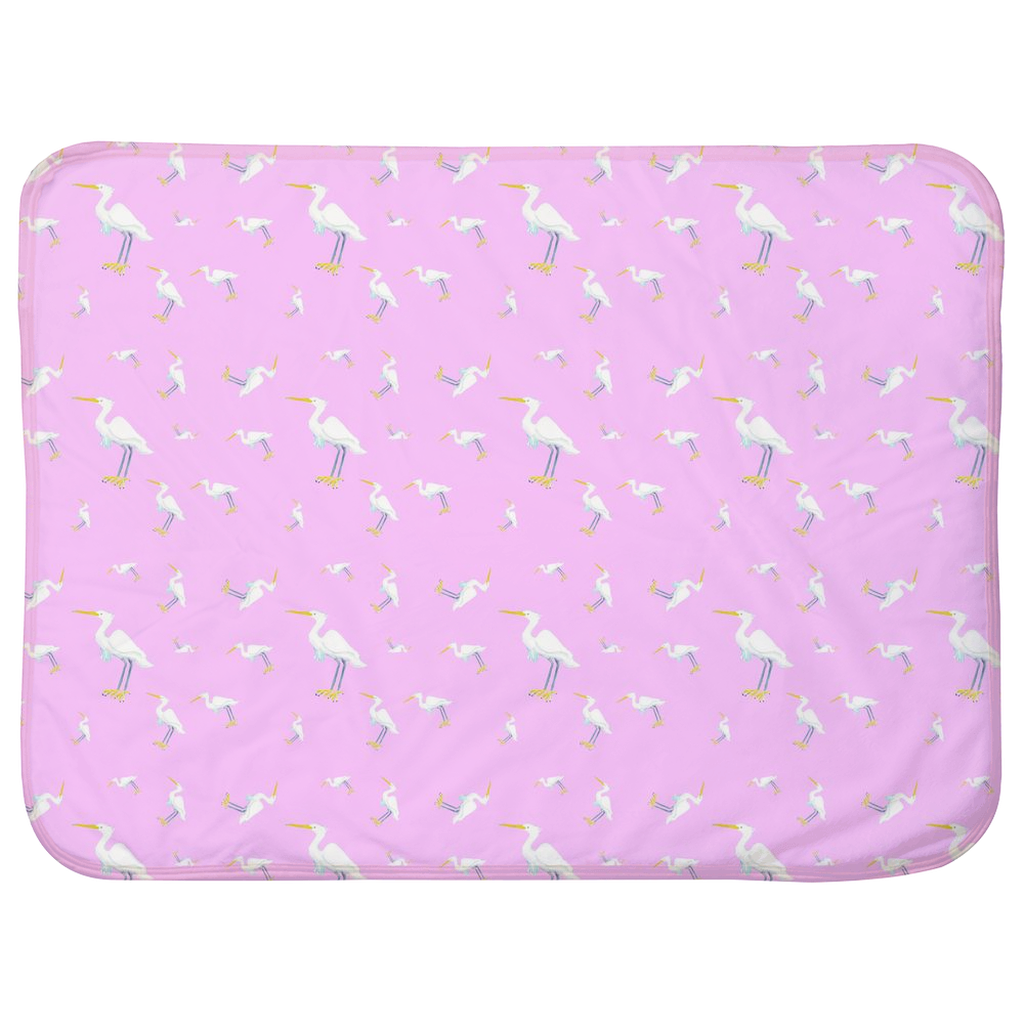 Snowy Egret Pattern Baby Sherpa Blanket (Pink)