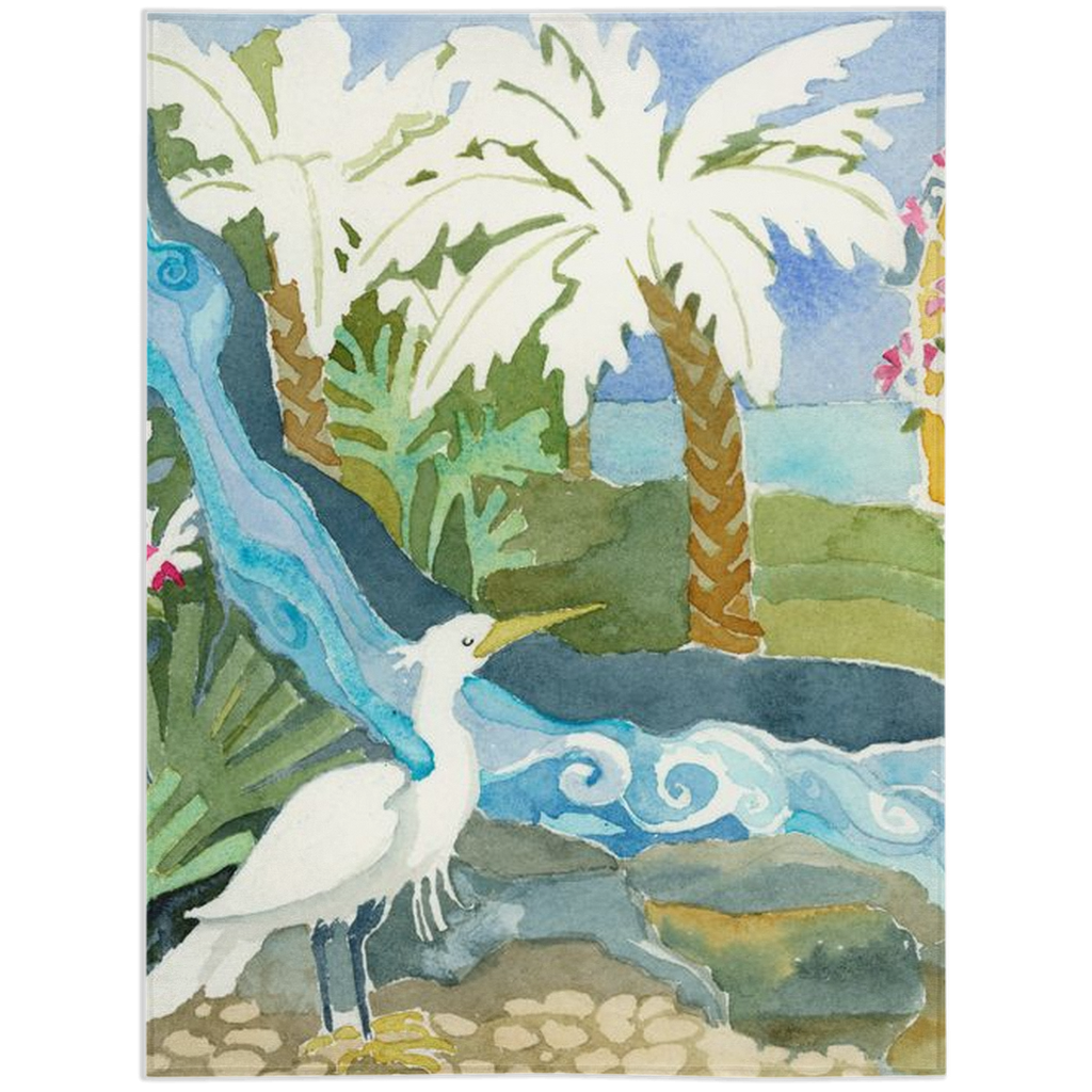 Snowy Egret Waterfall Minky Blanket