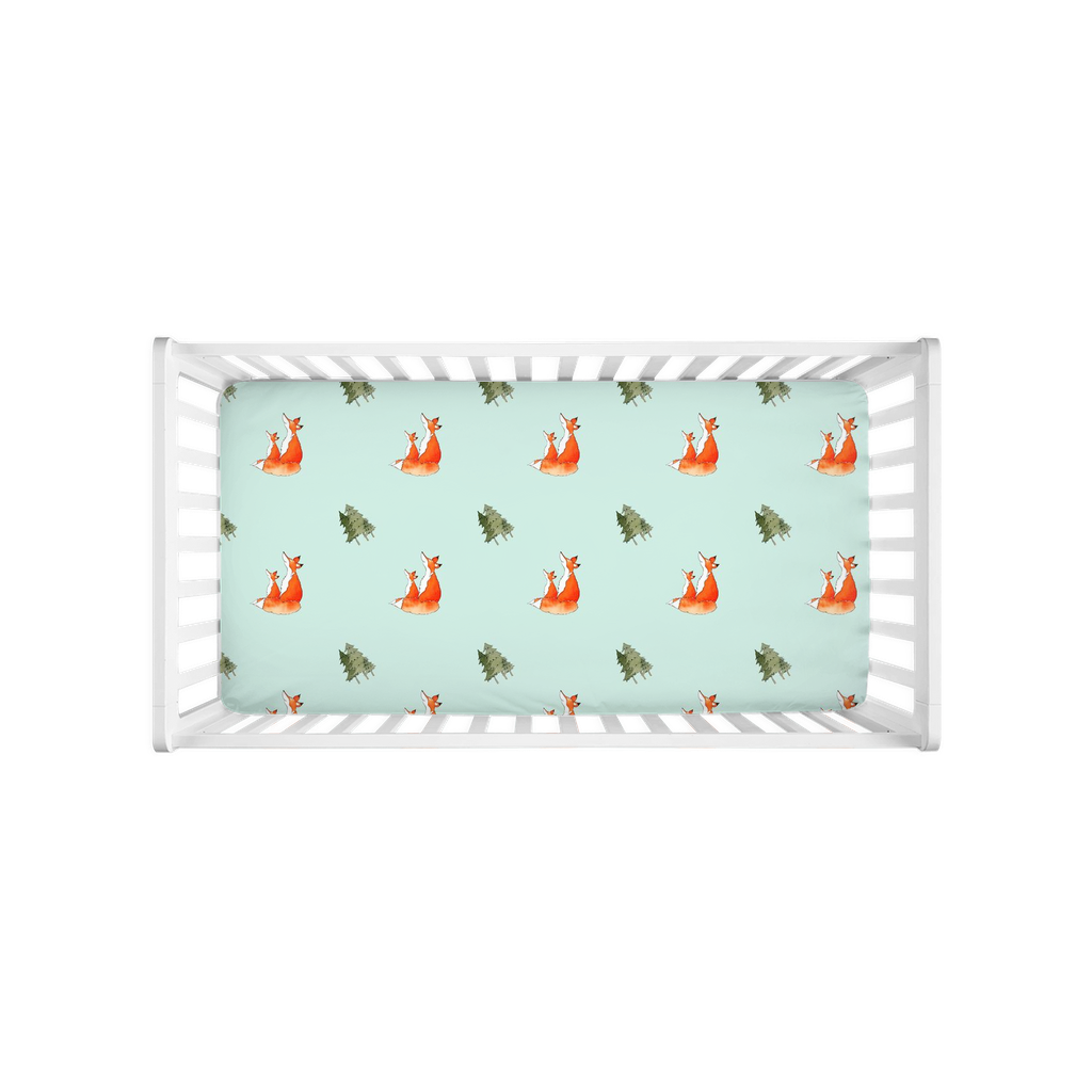 Fox and Trees Pattern Crib Sheet (Green)
