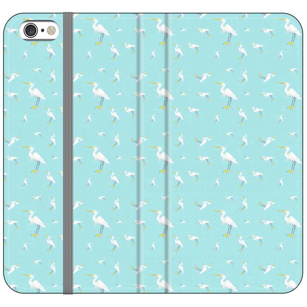 Snowy Egret Pattern iPhone Case (Blue)
