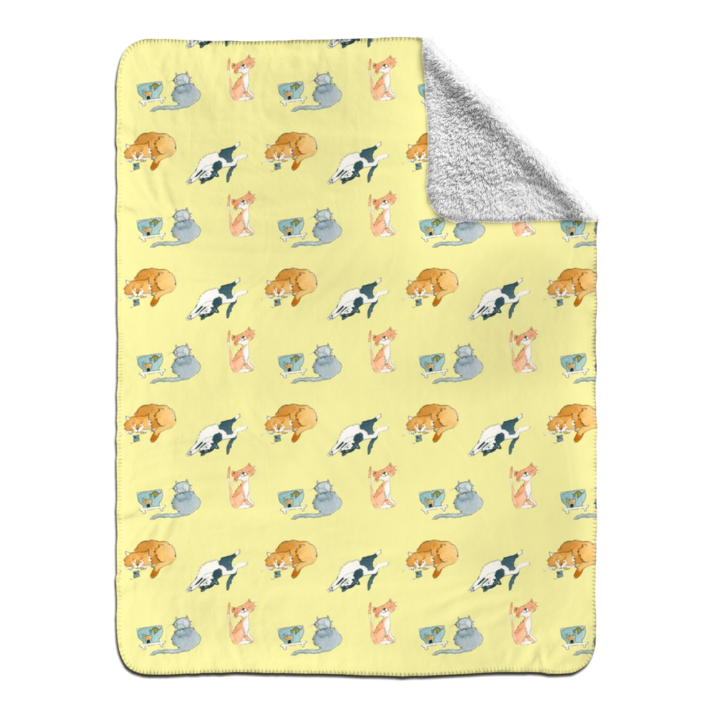 Cats Pattern Sherpa Blanket - (Yellow)