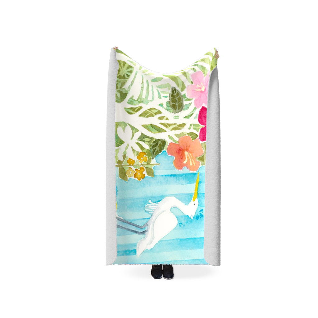 Snowy Egret Fleece Sherpa Blanket