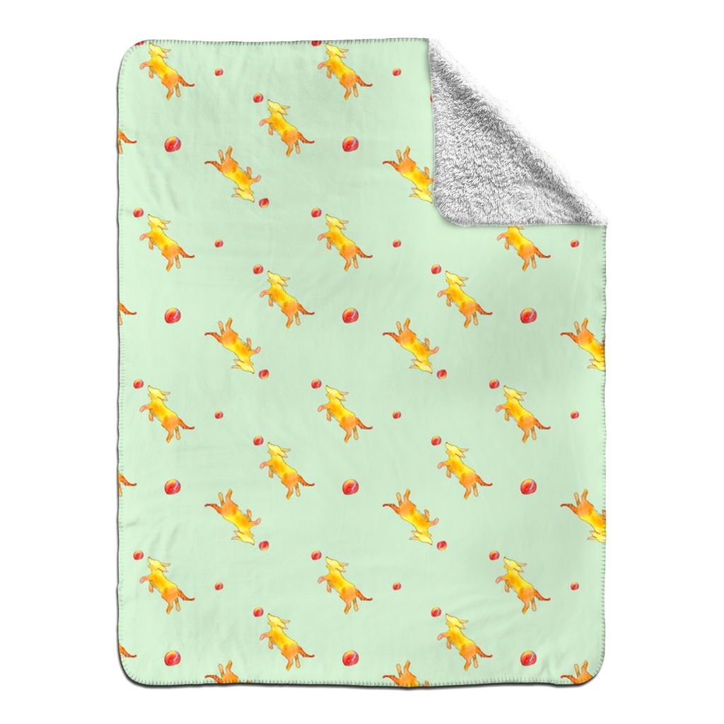 Playful Puppy Pattern Sherpa Blanket (Green)