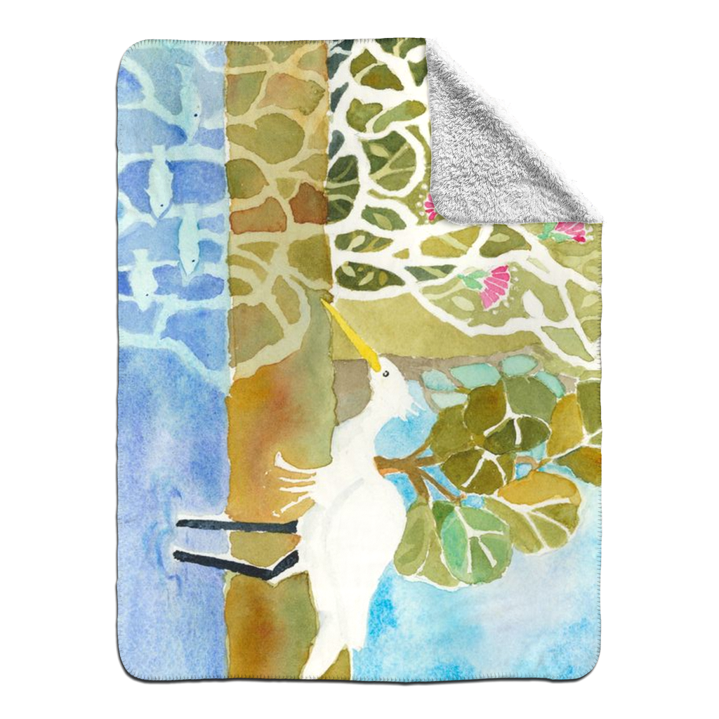 Snowy Egret Fishing Sherpa Blanket