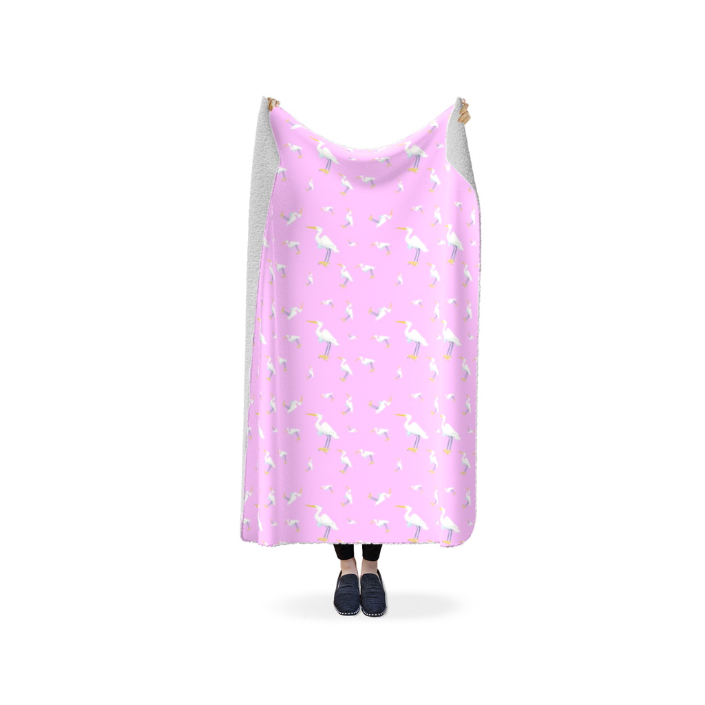 Snowy Egret Pattern Sherpa Blanket (Pink)