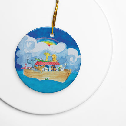 Noah's Ark ceramic ornament resting on a white plate