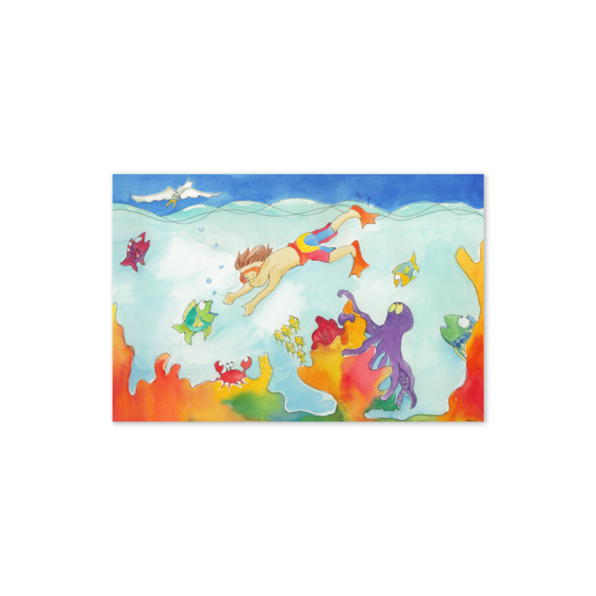 Diver greeting card lying flat on a white surface