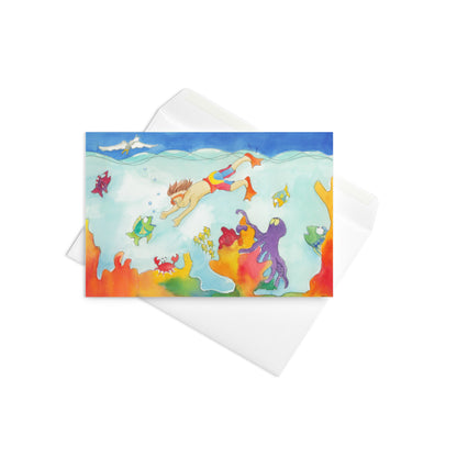 Diver greeting card on top of its white envelope