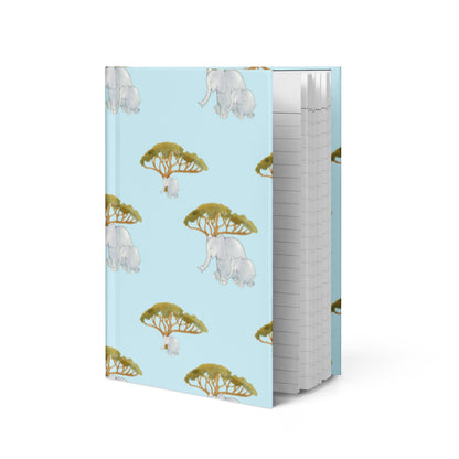 Elephant and Trees journal standing upright with the page edges showing