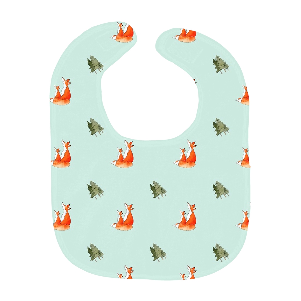 Fox and Trees Baby Bib - Green