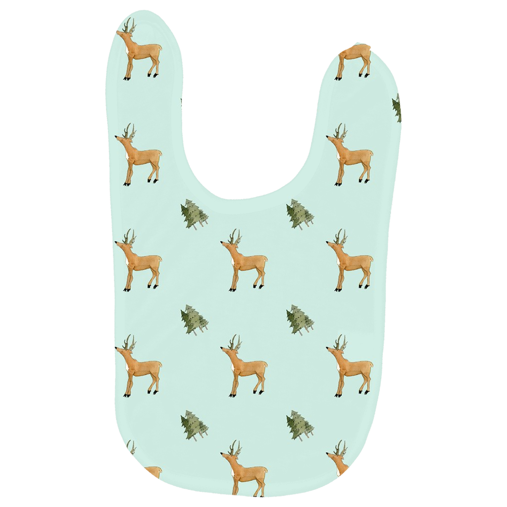 Deer and Trees Baby Bib - Light Green