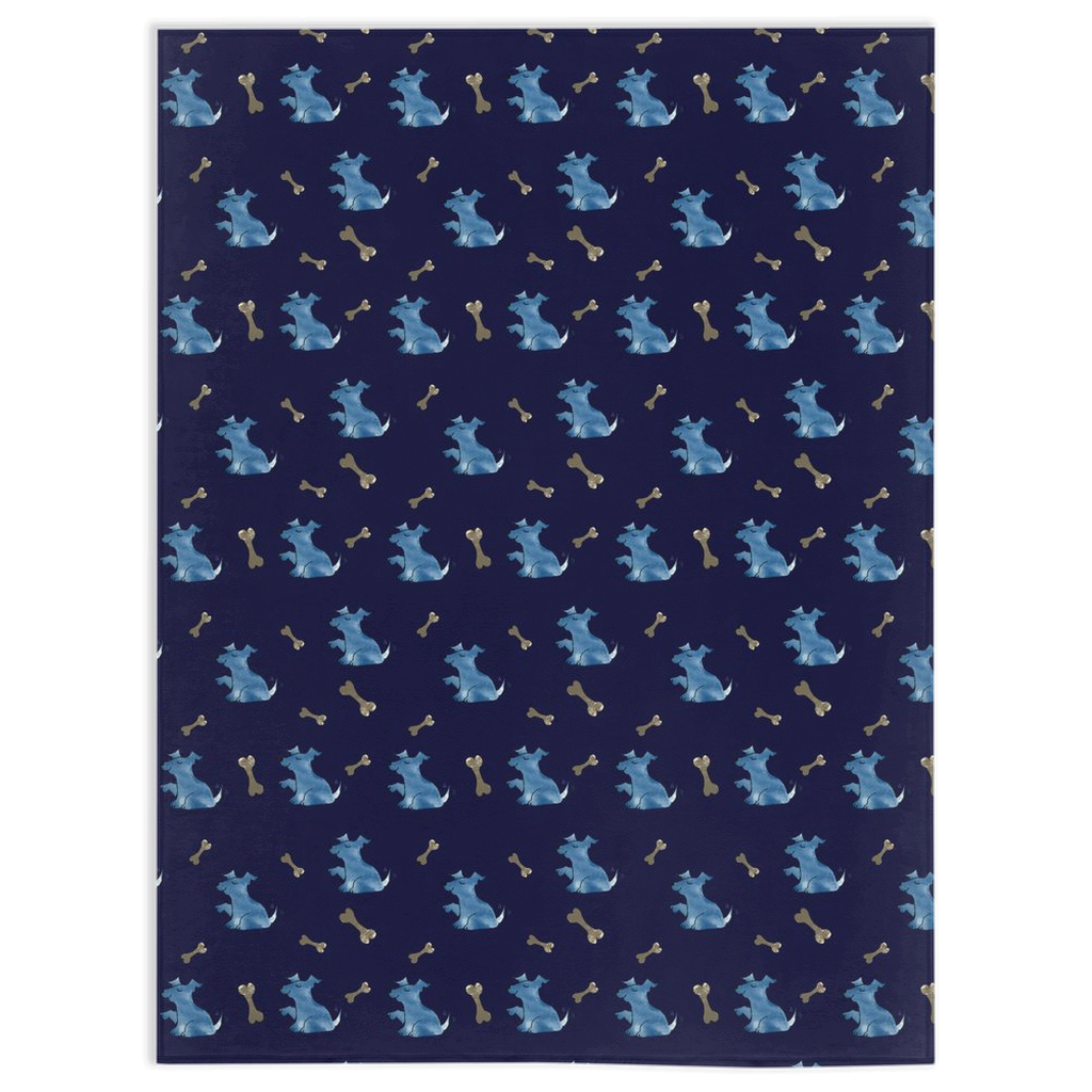 Simple Dog and Bone Pattern Minky Blanket (Dark Blue)