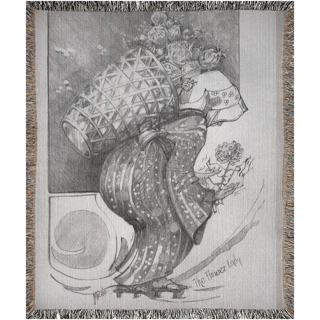 Flower Lady with Basket Woven Blanket
