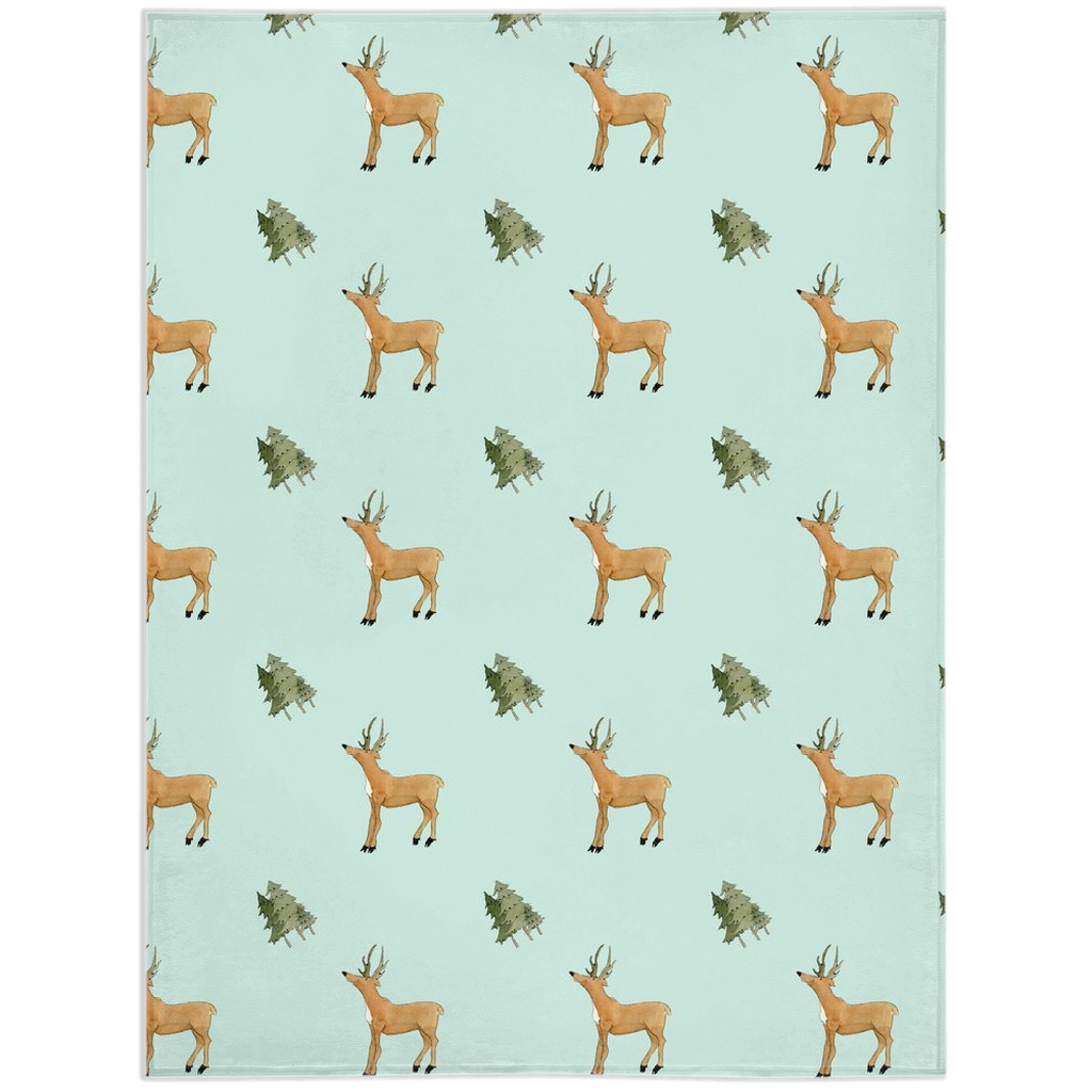 Deer and Trees  Pattern Minky Blanket (Green)