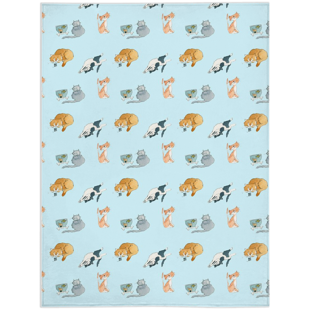 Cats Pattern Minky Blanket (Blue)
