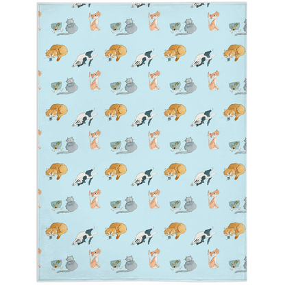 Cats Pattern Minky Blanket (Blue)