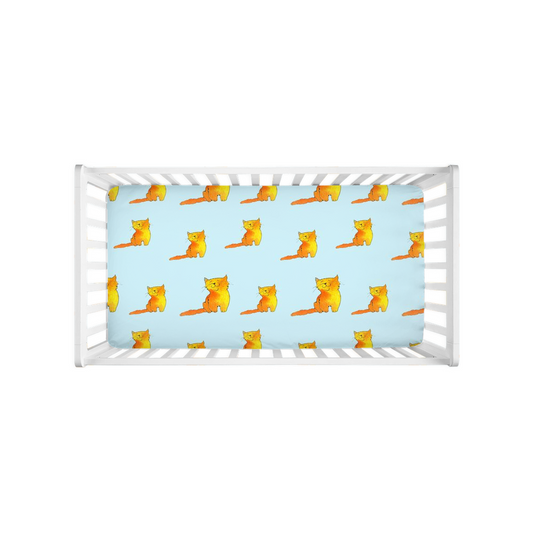 Happy Cat Pattern Crib Sheet (Blue)