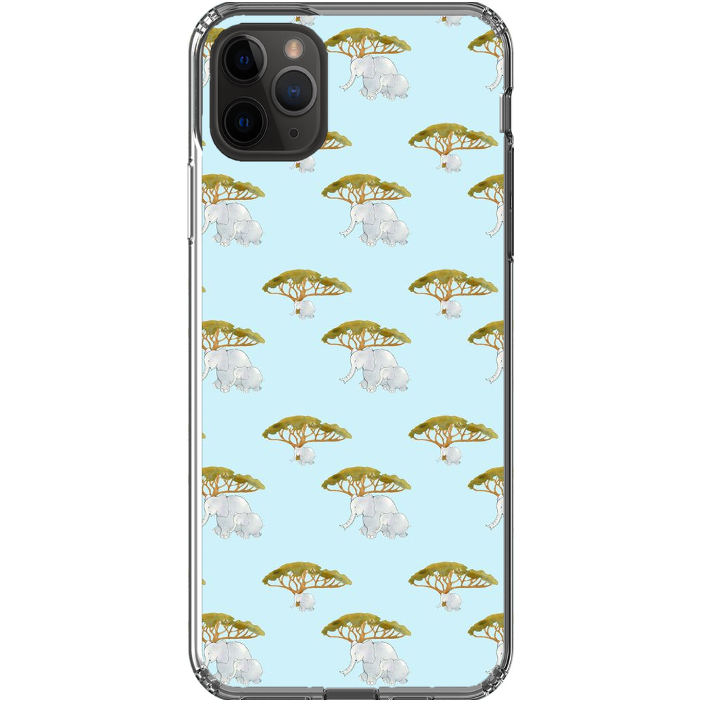 Elephant and Trees Pattern  iPhone Case (Blue)