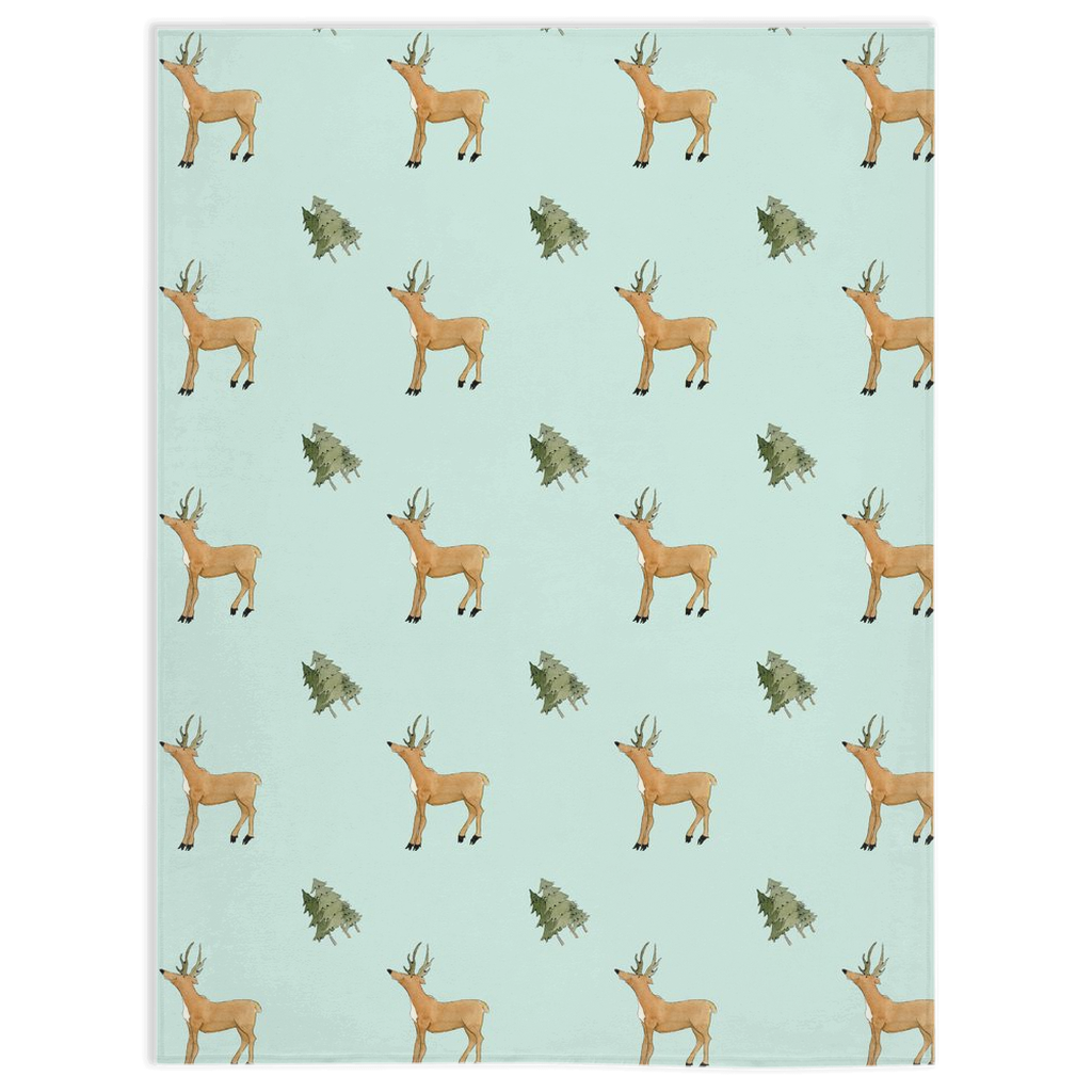 Deer and Trees  Pattern Minky Blanket (Green)