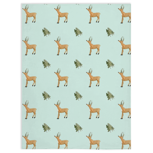 Deer and Trees  Pattern Minky Blanket (Green)