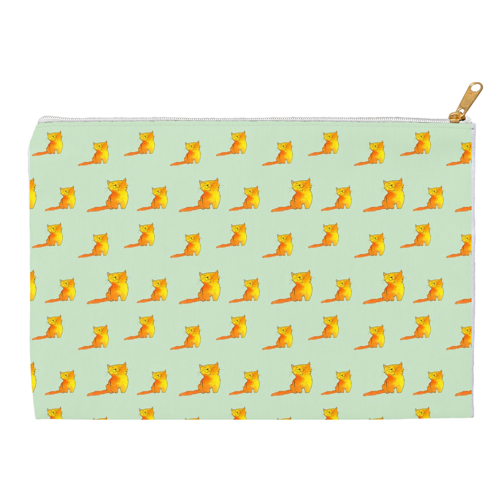 Happy Cat Pattern Accessory Pouch (Green)