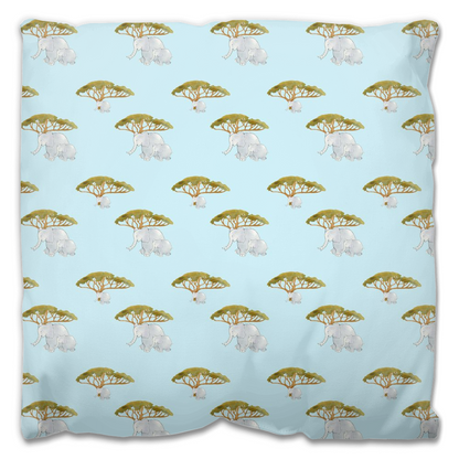 Elephant and Trees Pattern Outdoor Pillow (Blue)