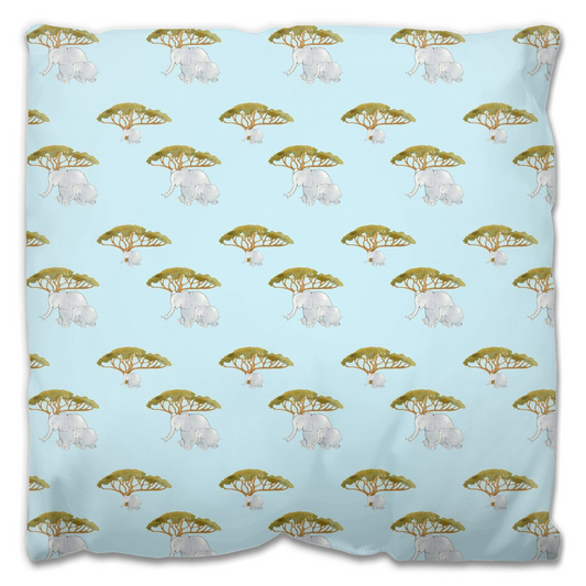 Elephant and Trees Pattern Outdoor Pillow (Blue)