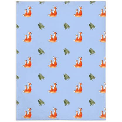 Fox and Trees  Pattern Minky Blanket (blue)