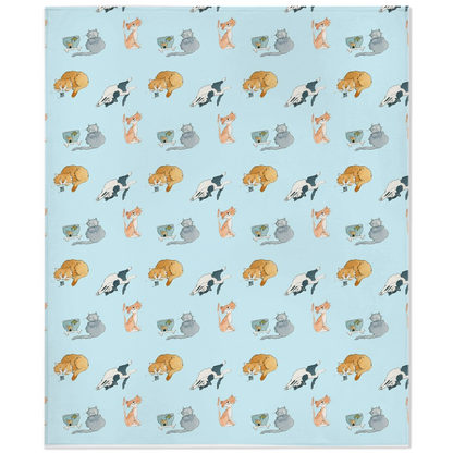 Cats Pattern Minky Blanket (Blue)