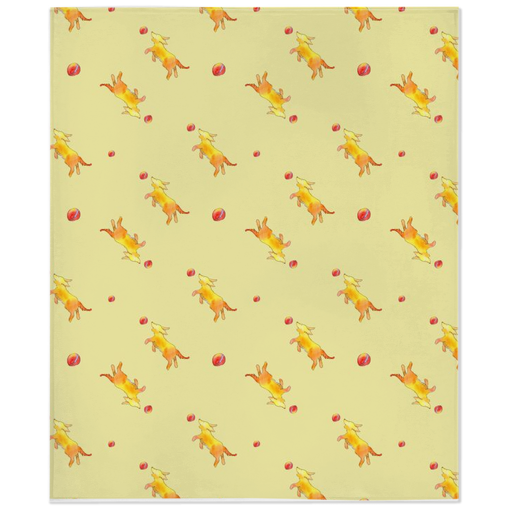 Playful Puppy Pattern Minky Blanket  (Yellow)