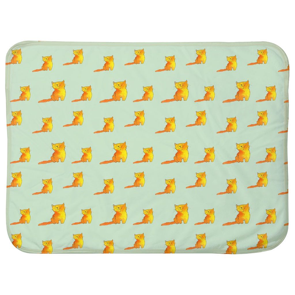 Happy Cat Pattern Baby Sherpa Blanket (Green)